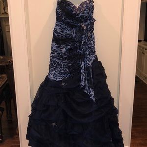 Blue Cheetah Print Mermaid fitted Cassandra Stone dress